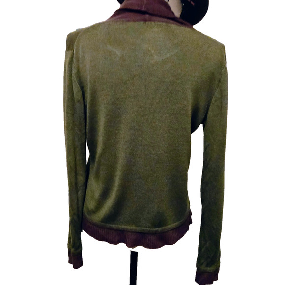 Vintage Flower Beaded Sweater Womens Green Brown M - Picture 10 of 16